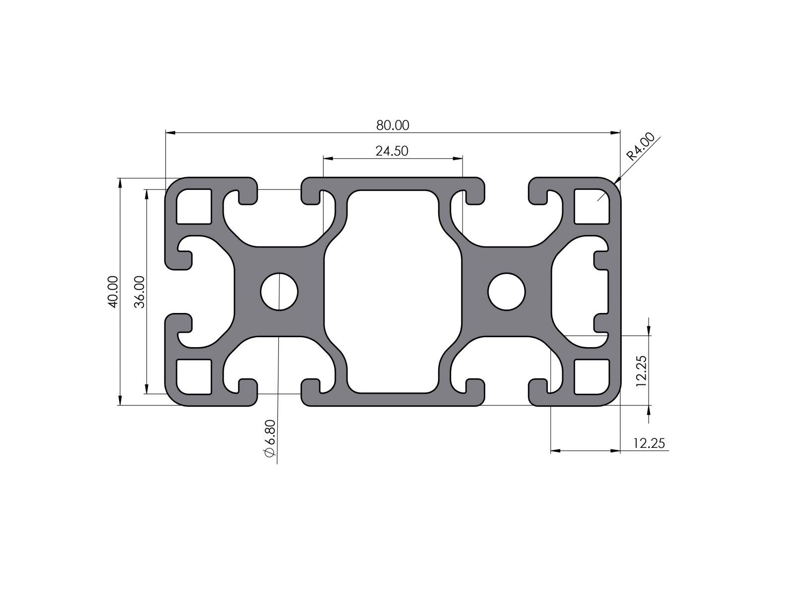 Aluminum profile 80x40 slightly groove 8 I-type 1N